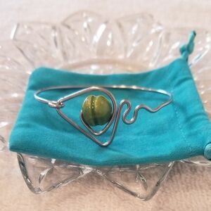 Art Deco Silver Bracelet with Green Bead